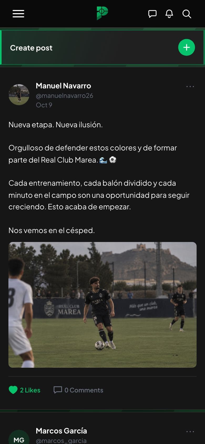 Screenshot of the feed with posts from players, including photos.